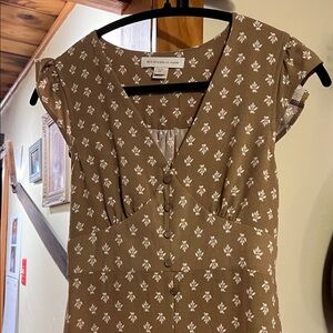 Monteau Tan Dress with White Floral Design